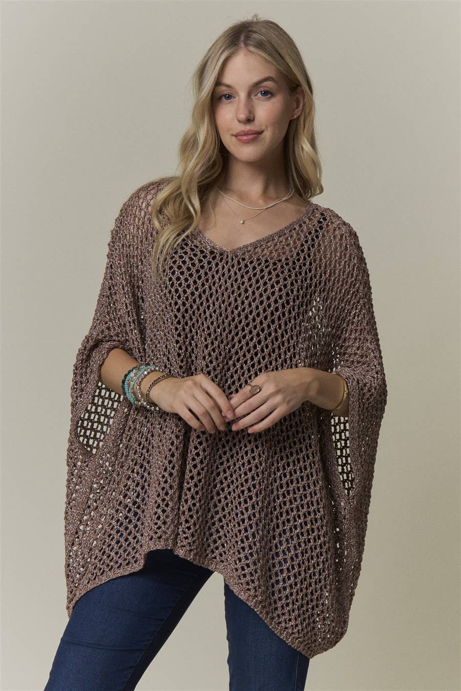 OPEN-KNIT PONCHO SWEATER TOP- CESW4486