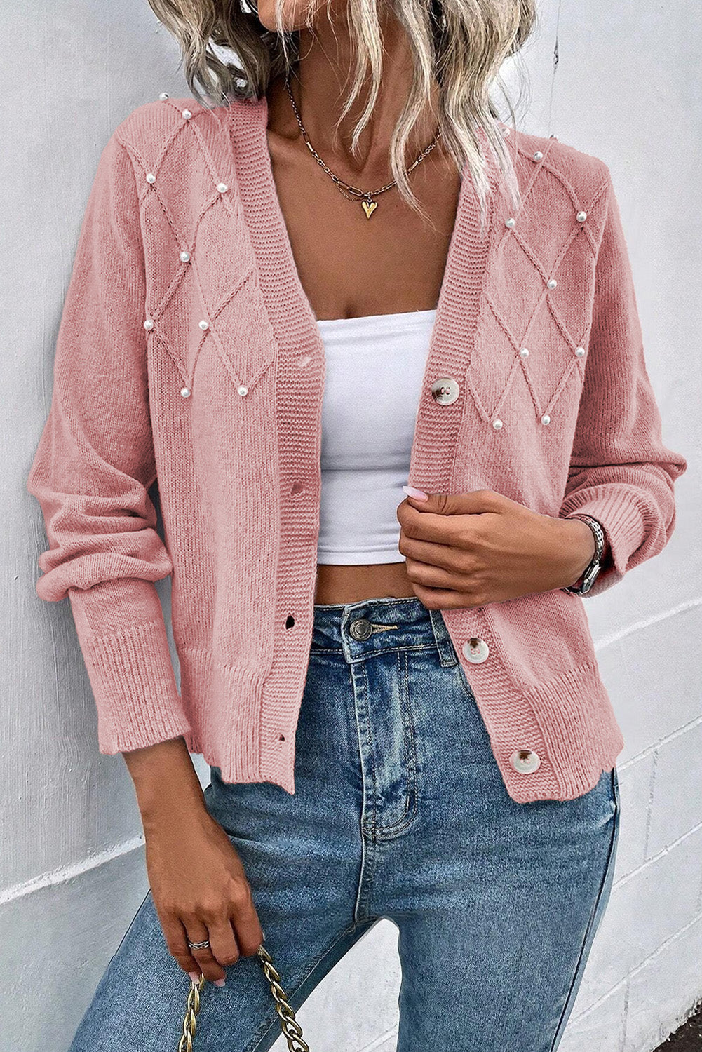 Pearl Beaded Knit Cardigan