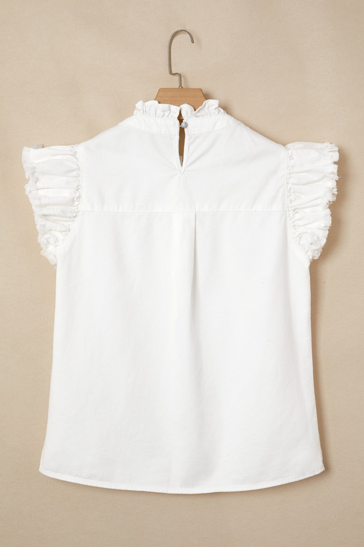 Beau Blue Frilled Collar Flutter Sleeve Denim Top