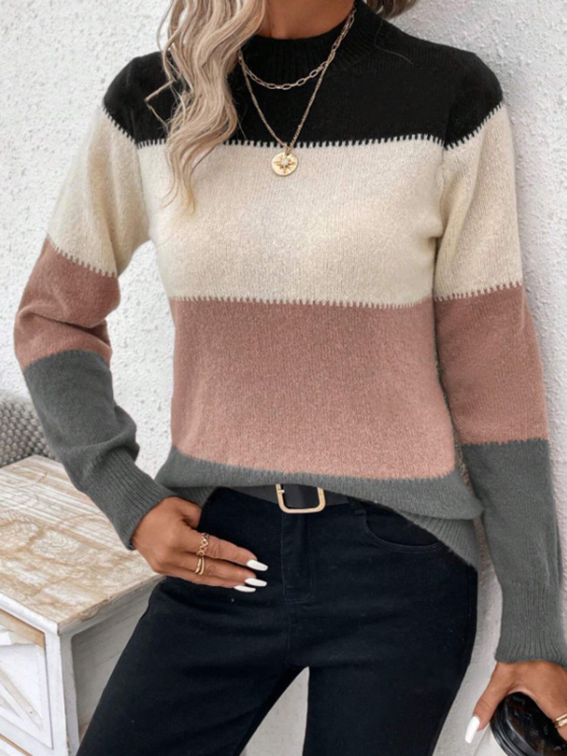 Mock Neck Long Sleeve Sweater