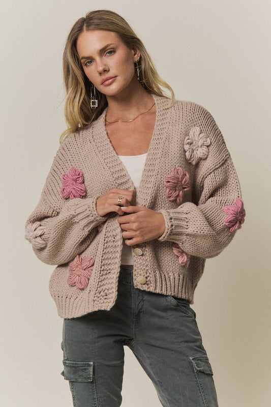 CHUNKY FLORAL CHIC KNIT CARDIGAN- CESW4370