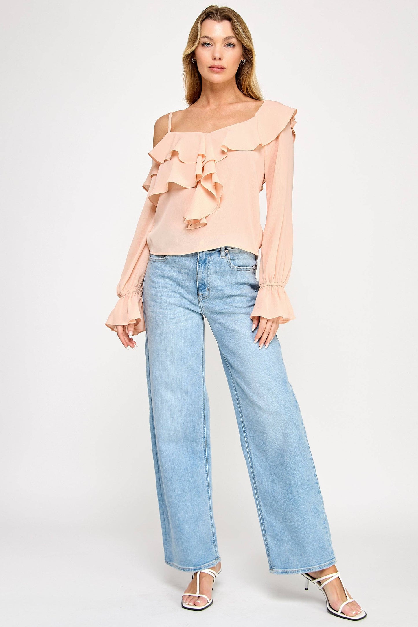 Ava Long Sleeve Top - Off Shoulder Ruffle Sheer
