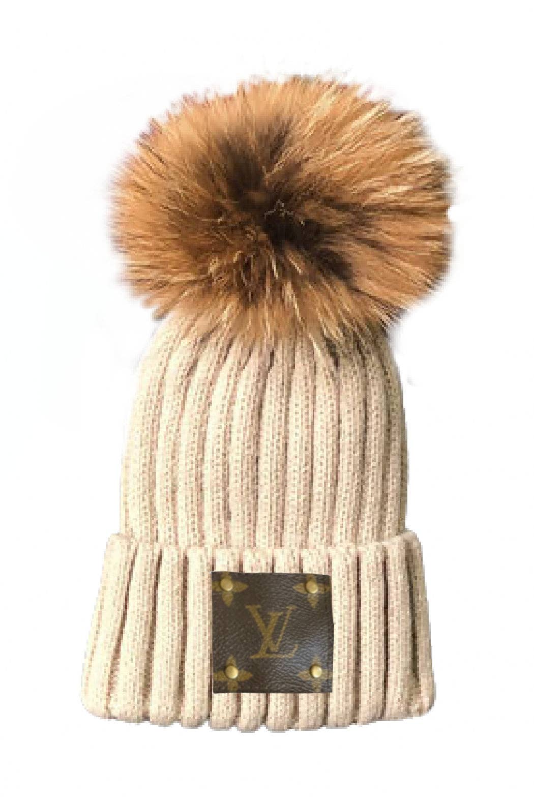 Up-Cycled LV Detachable Fur Pom Beanie