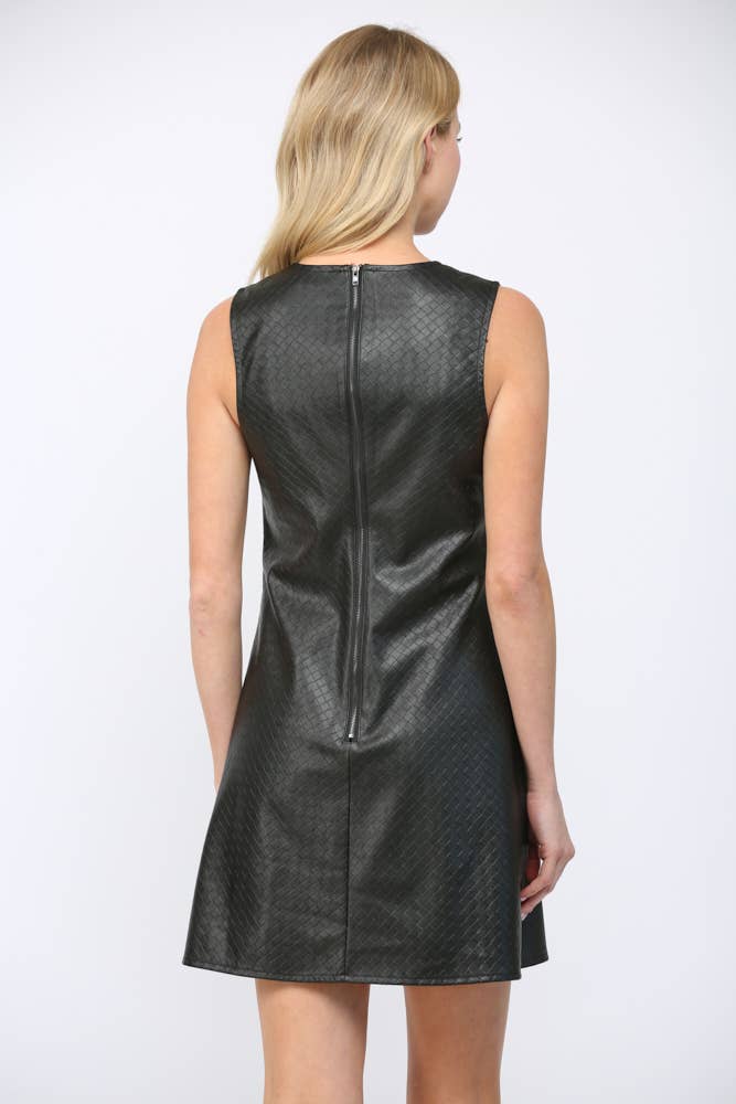 BASKETWEAVE PATTERN FAUX LEATHER SLVL DRESS