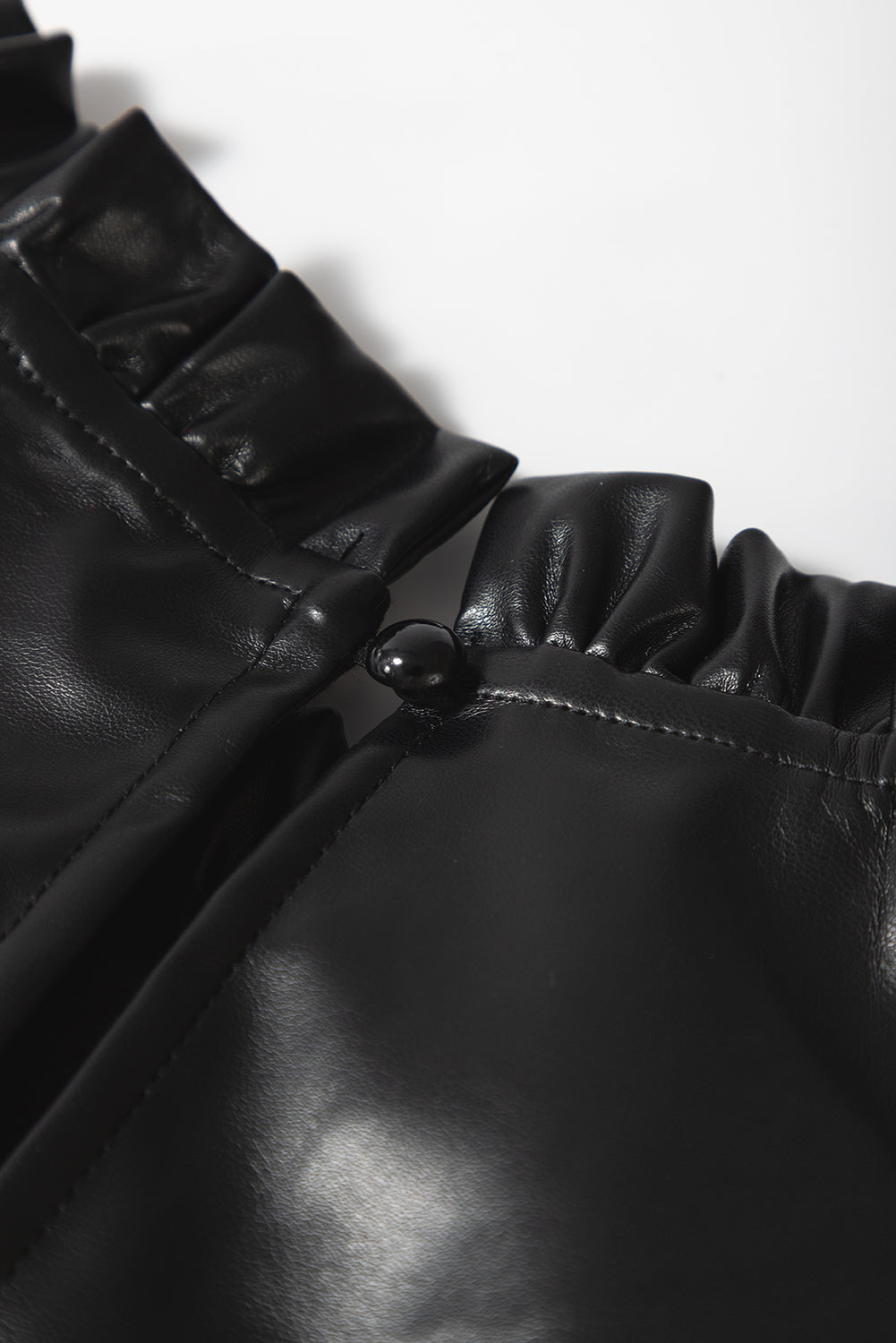 Solid Color Leather Frill Neck Ruffle Blouse