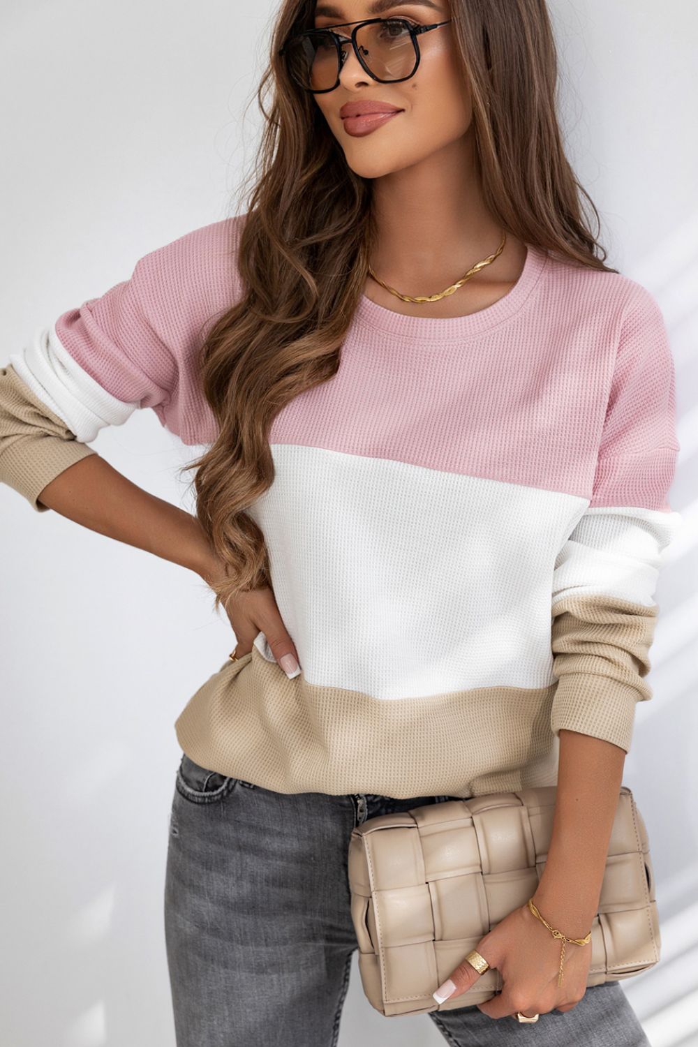 Waffle Knit Long Sleeve Top