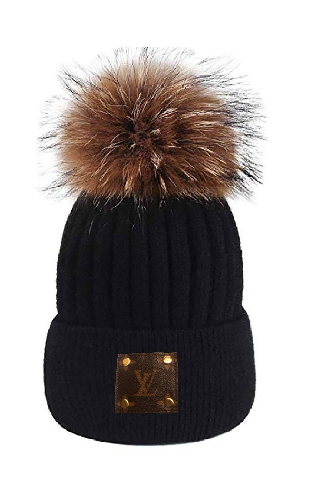 Up-Cycled LV Detachable Fur Pom Beanie