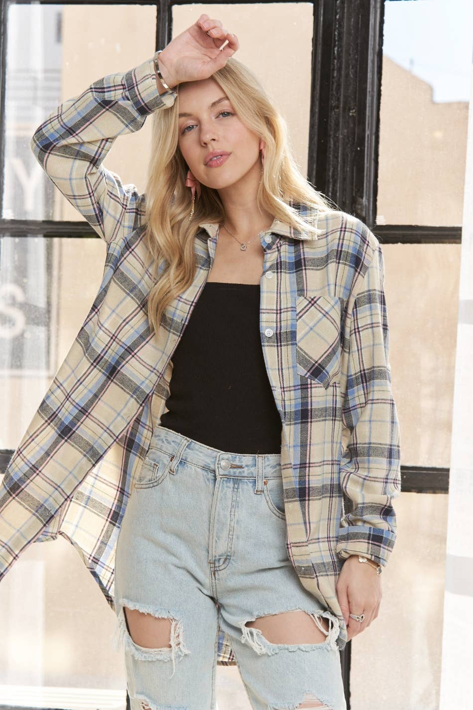 PLAID BUTTON UP BOYFRIEND SHIRT