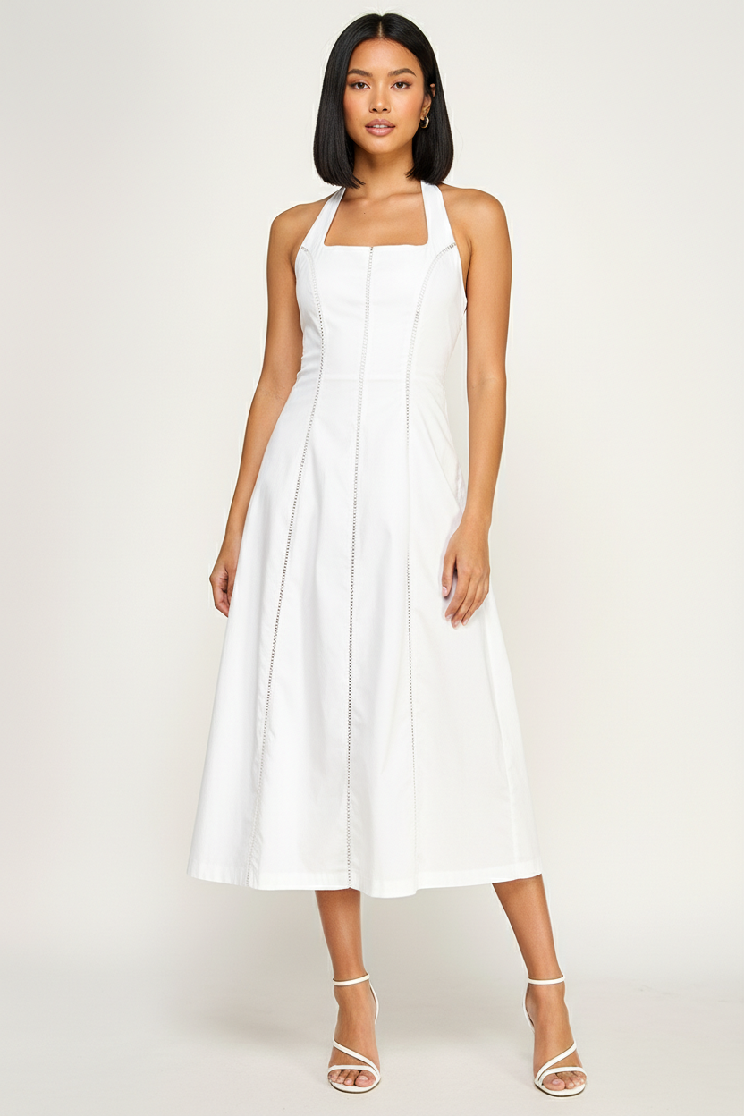 Elegant Halter Midi Dress With Open Back