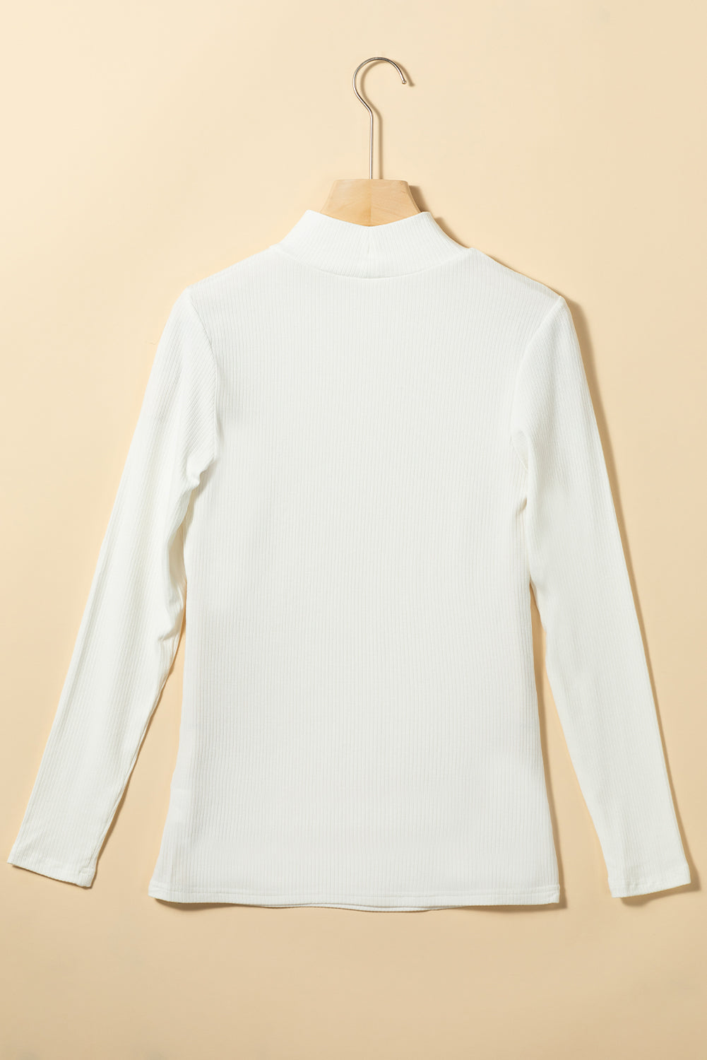 White Ribbed Knit High Neck Long Sleeve Top
