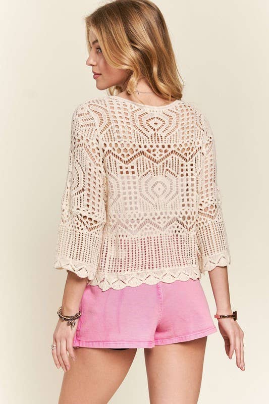FRONT DRAWSTRING ACCENT CROCHET TOP