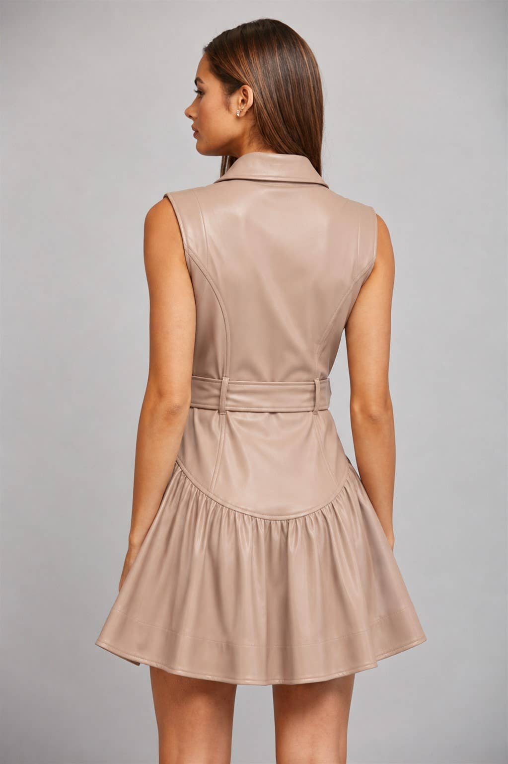 FAUX LEATHER BELTED DROP WAIST DRESS