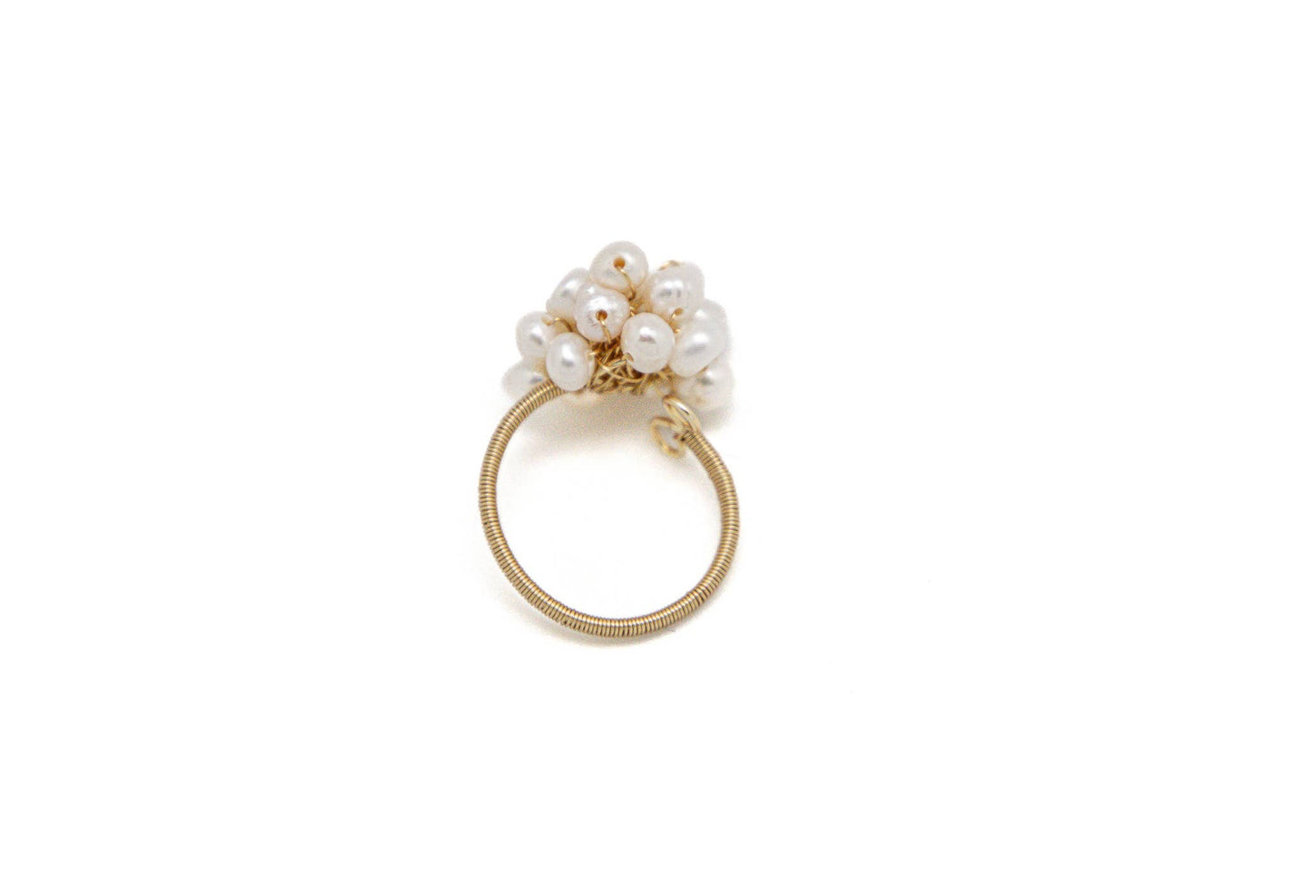 Ring Freshwater Pearl Cluster Gold Wire Adjustable