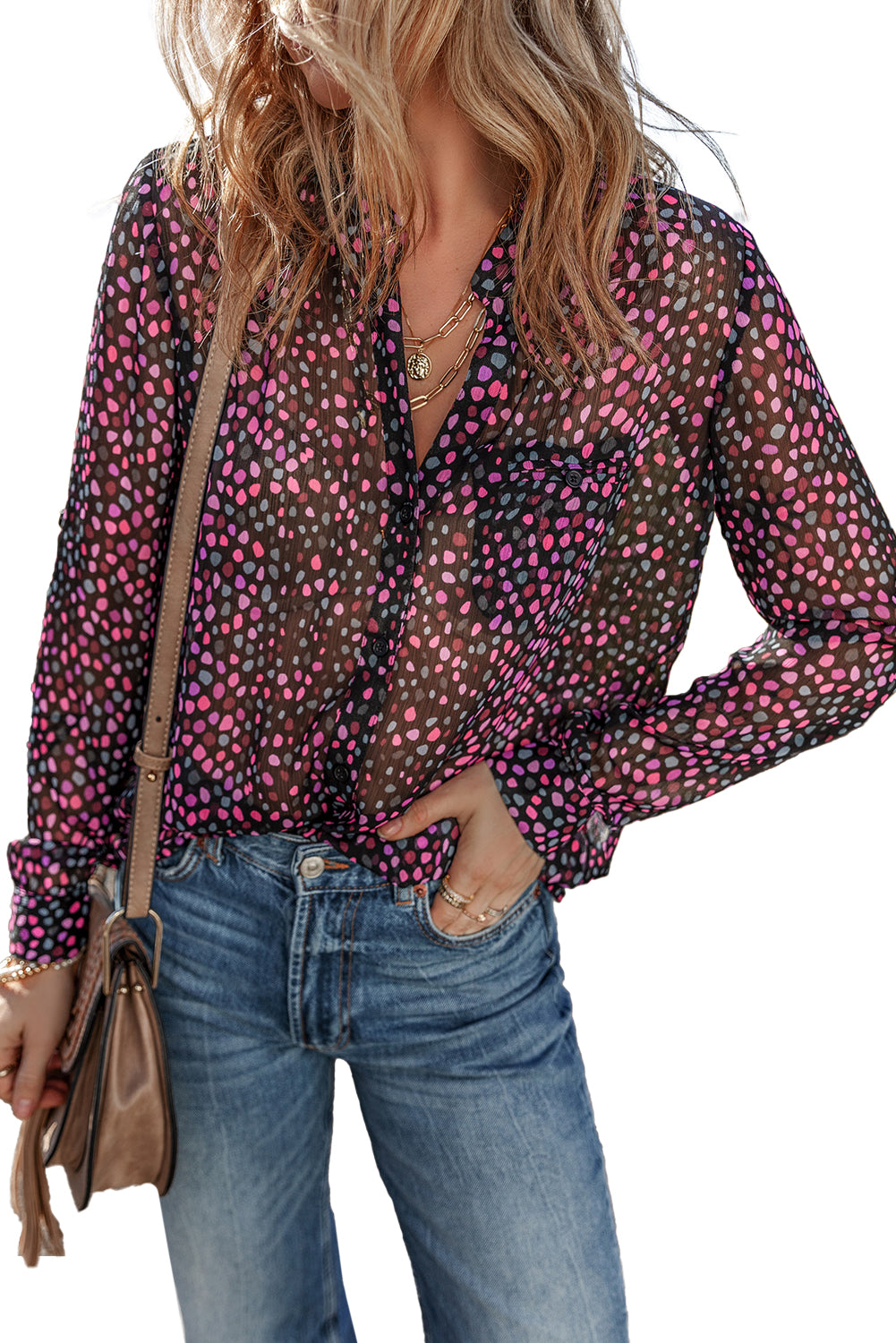 Polka Dot Printed Buttoned Shirt