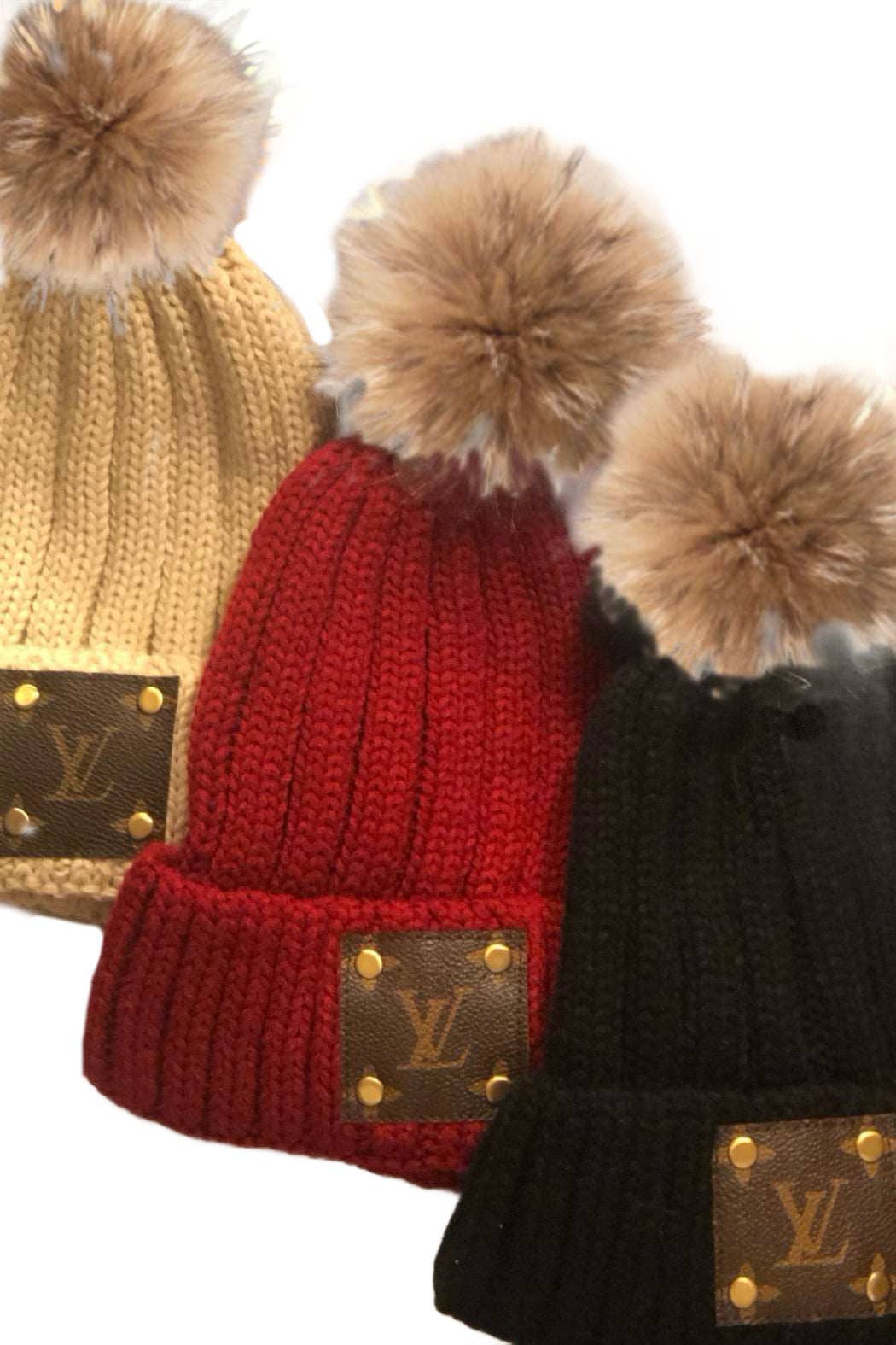 Up-Cycled LV Detachable Fur Pom Beanie