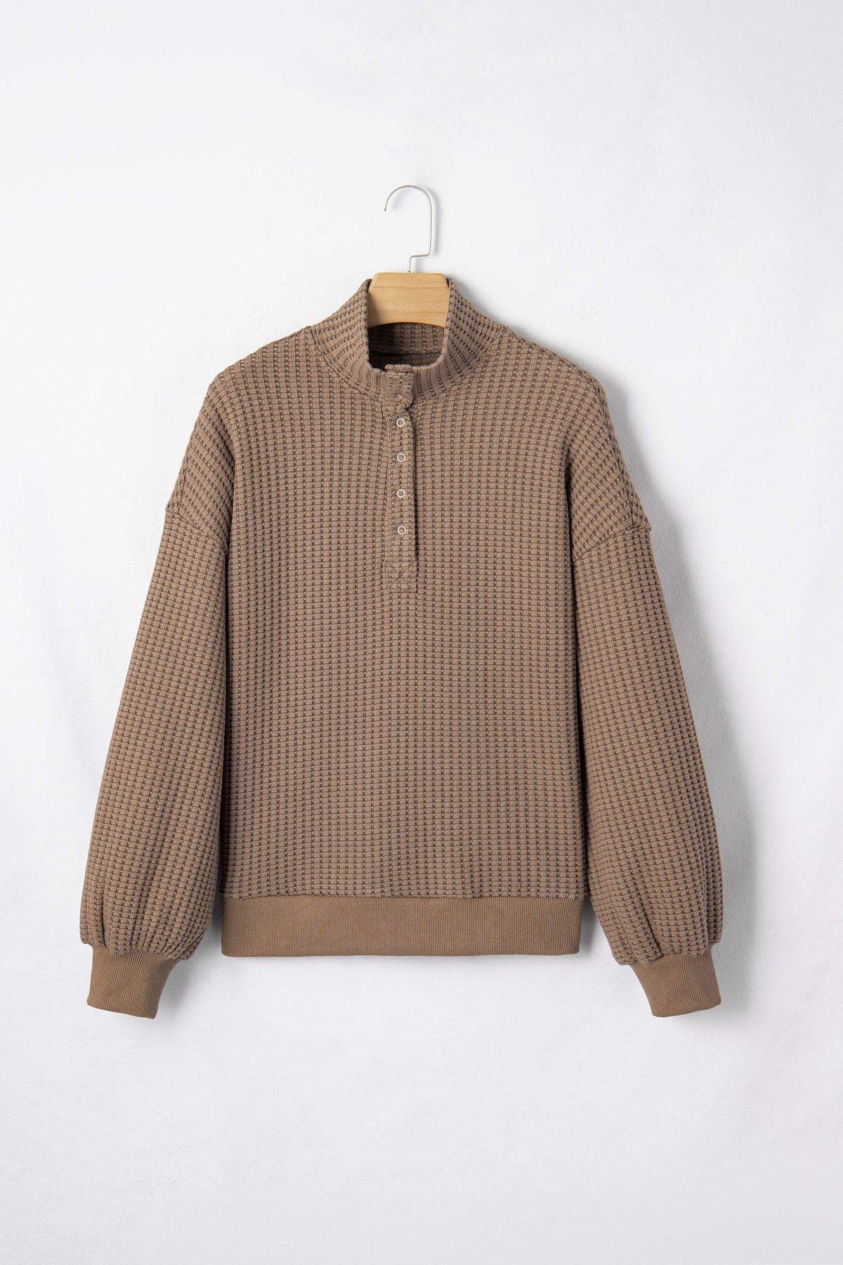 Light Pink Solid Color Textured Snap Button Collared Baggy Top
