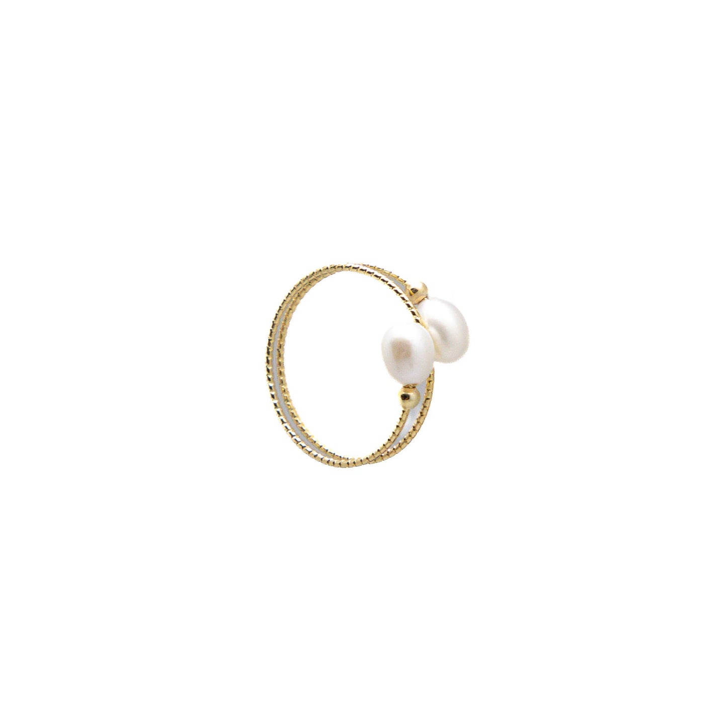 Ring 14K Gold Plated w/2 Freshwater Pearls Adjustable