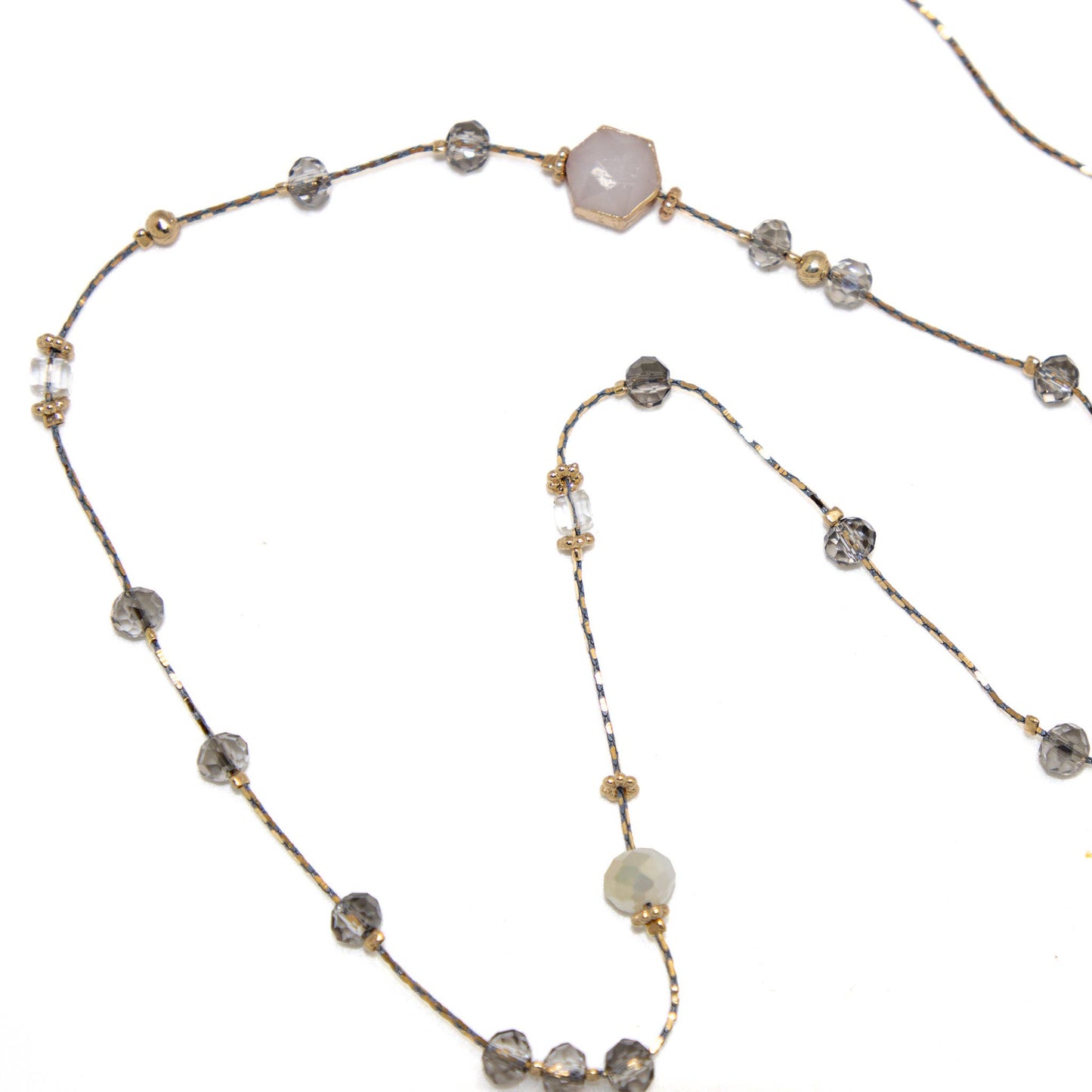 Clear Glass Bead Necklace on Chain