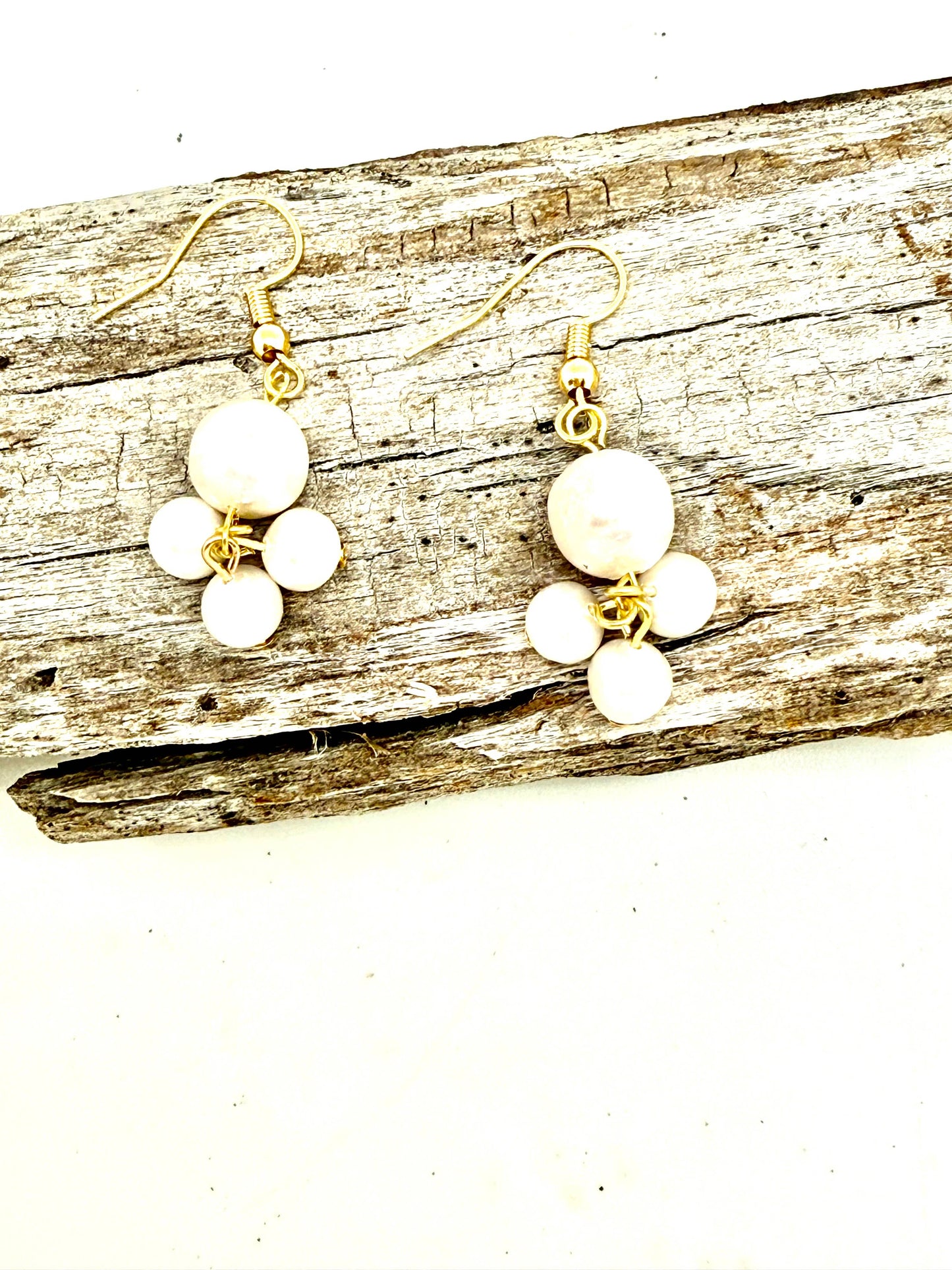 Earring Baroque Pearl w/3 Freshwater Pearls Gold French Hook