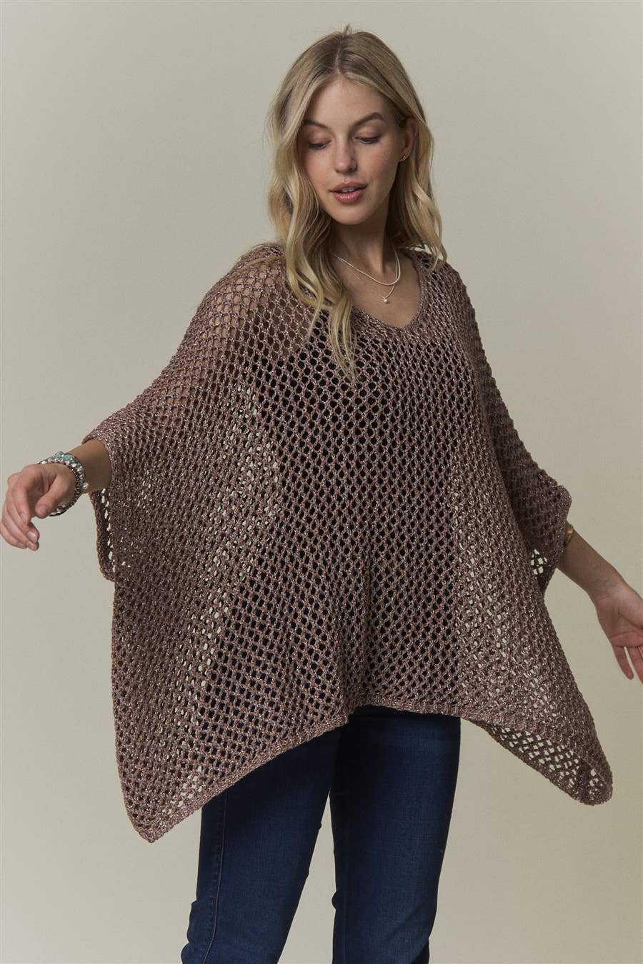 OPEN-KNIT PONCHO SWEATER TOP- CESW4486