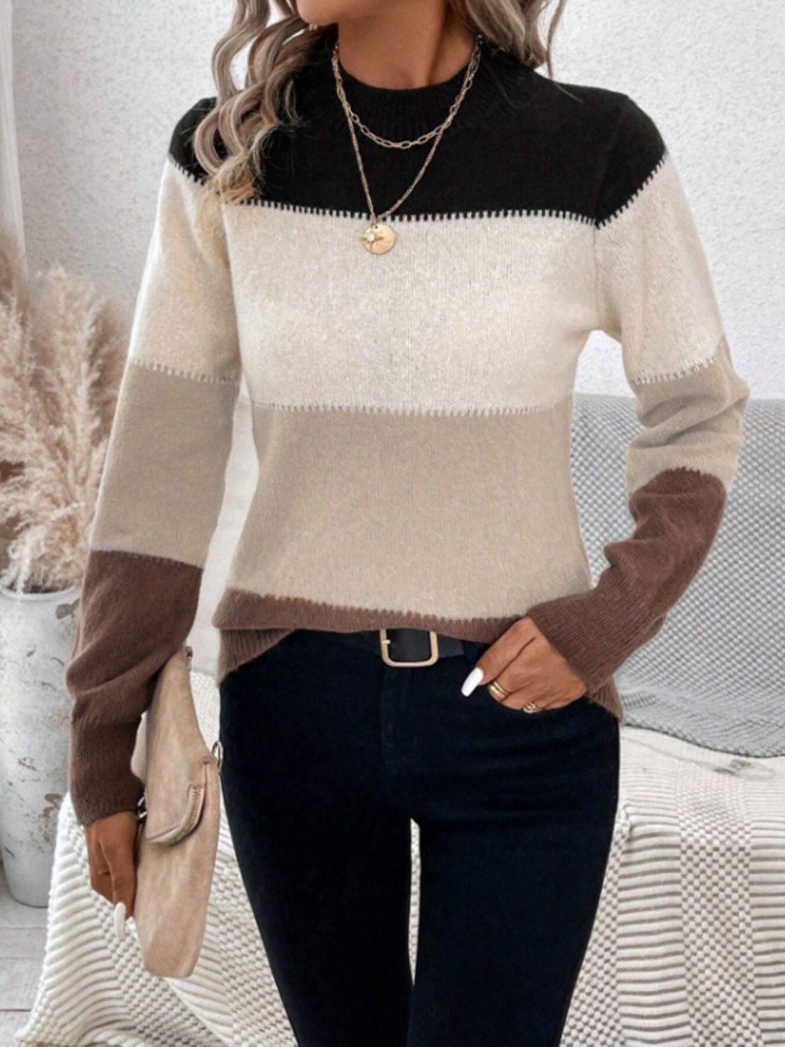 Mock Neck Long Sleeve Sweater