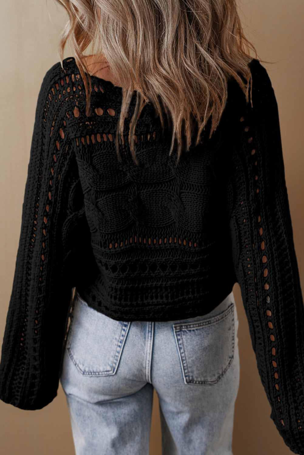 Hollow Out Cable Knit Cropped Sweater