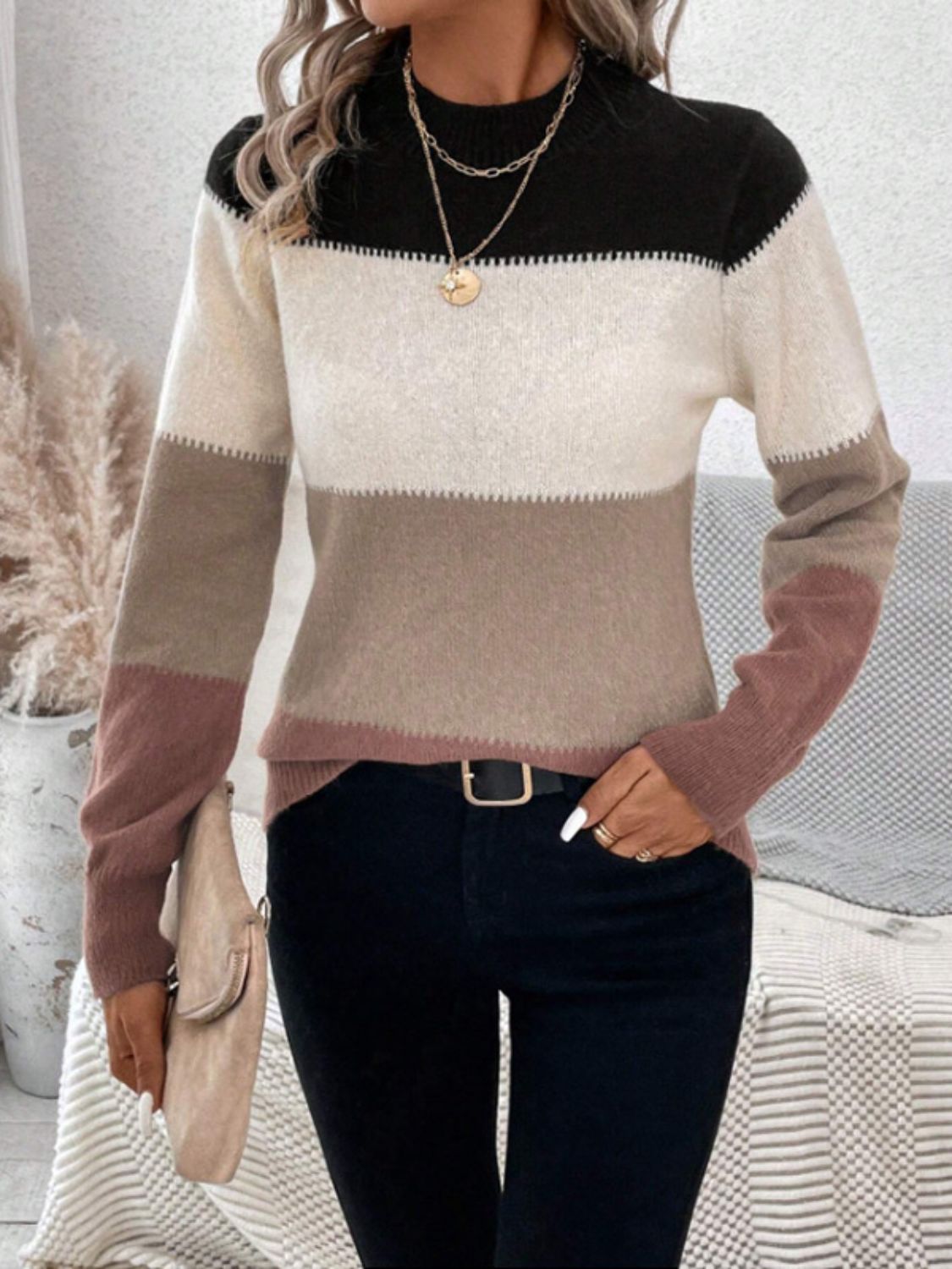 Mock Neck Long Sleeve Sweater