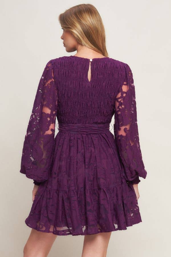 Plum Lace Long Sleeve Mini Dress