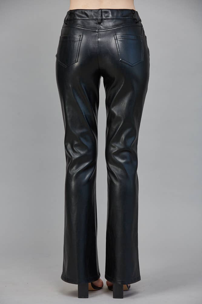 HIGH-WAISTED FAUX LEATHER FLARE PANTS FP60117