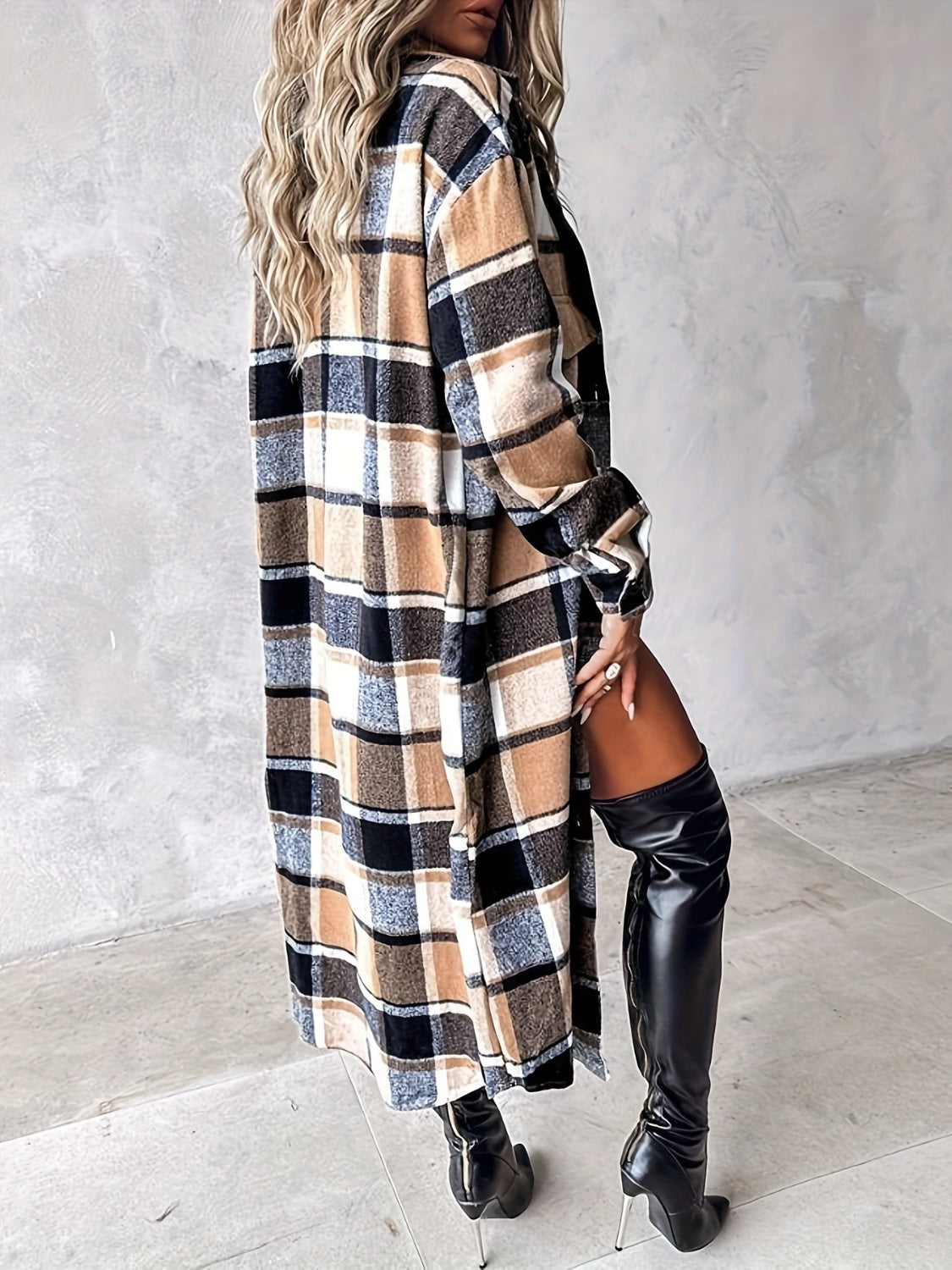 Button Up Long Sleeve Longline Outerwear