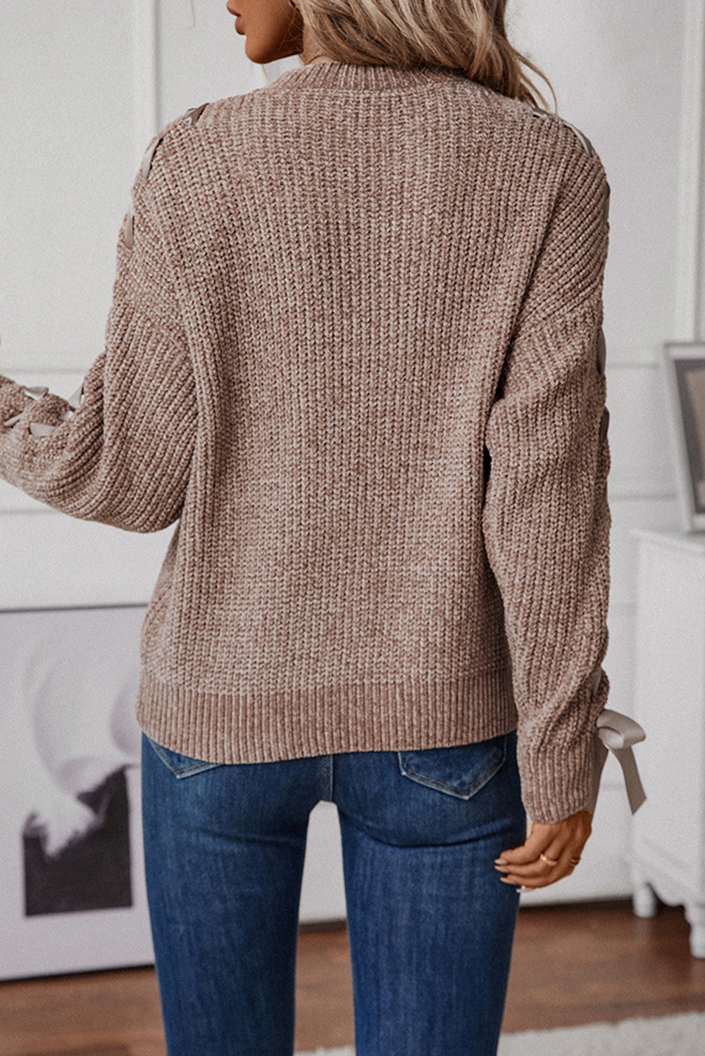 Dark Khaki Loose Bow Pullover Sweater