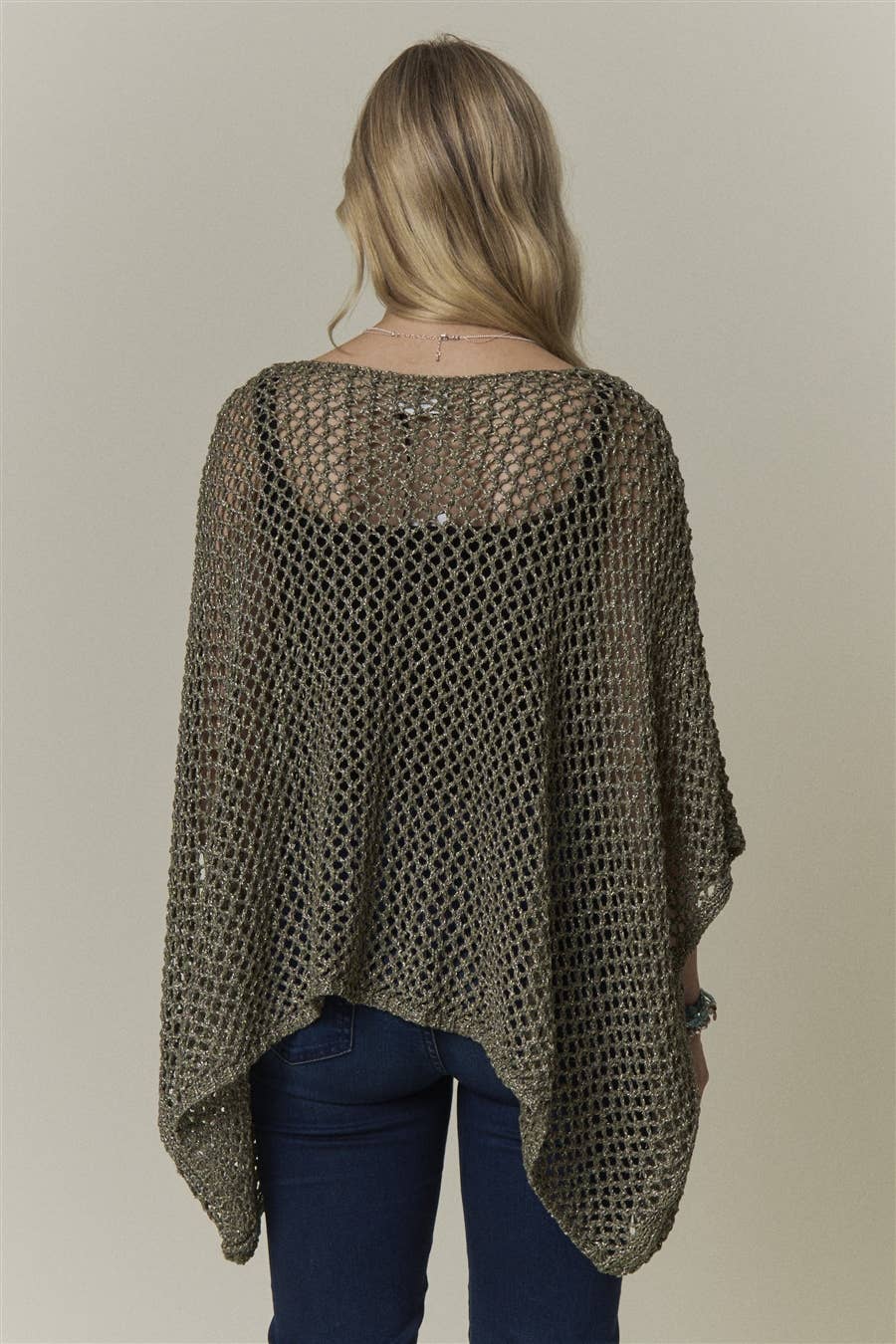 OPEN-KNIT PONCHO SWEATER TOP- CESW4486