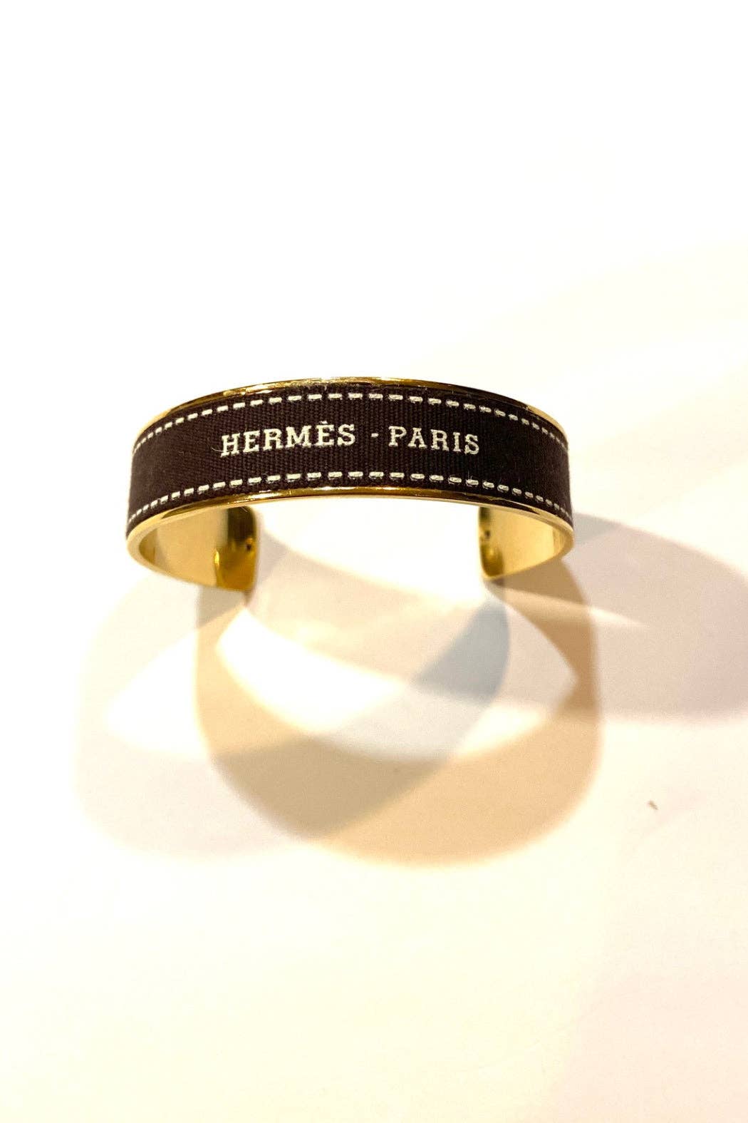 Hermes Brown Ribbon Up-Cycled 18K Gold Plated Cuff
