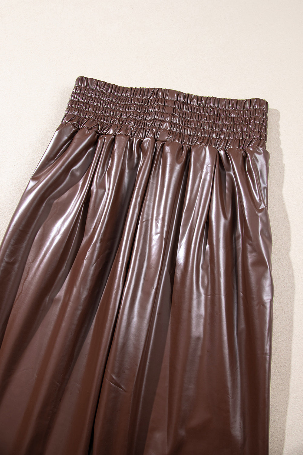 Smocked High Waist Leather Skinny Pants