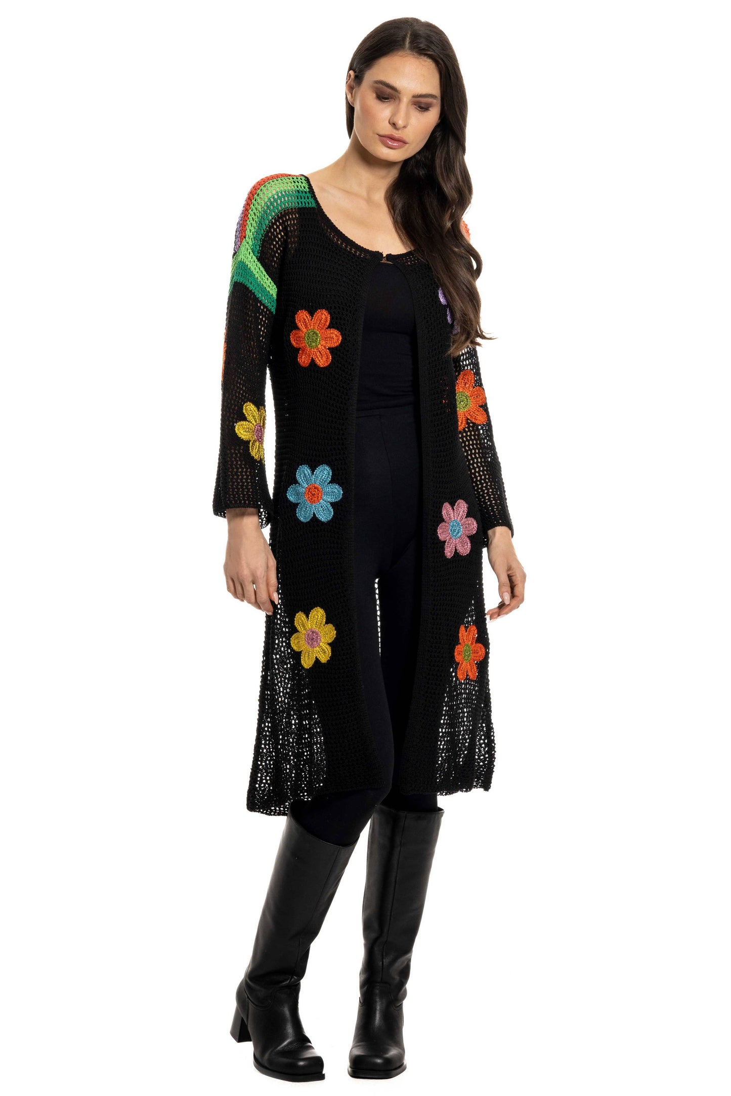 L-33557B - Floral Crochet Duster