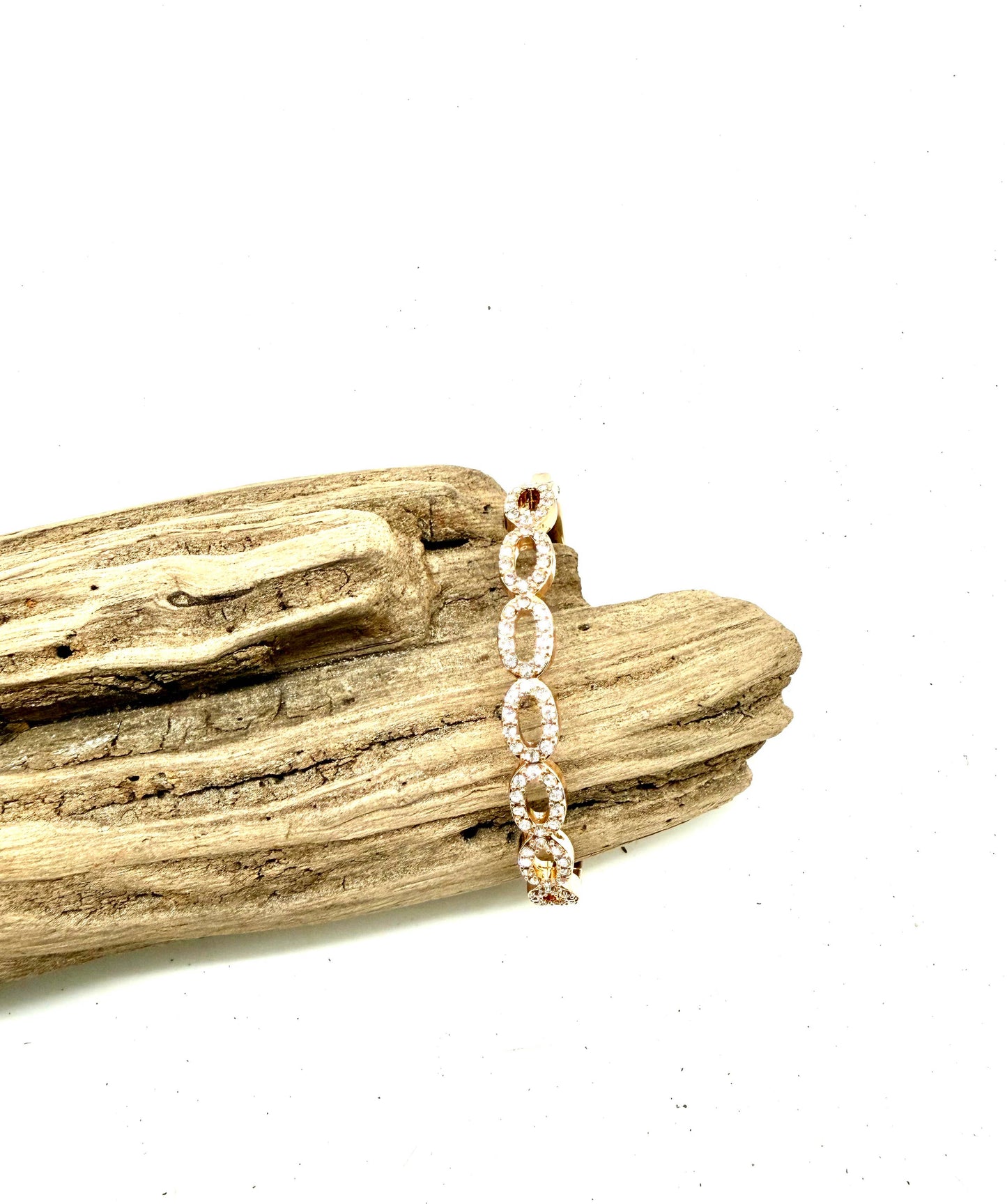 Bracelet Oval Clear Glass Stones Gold HighQuality SafetyHook