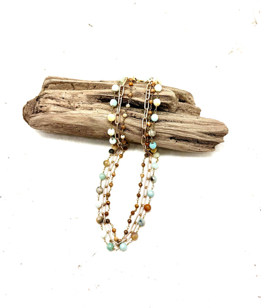 Necklace Amazonite8mm,Jasper3mm,Matte Gold PaperClip 18”w/2”