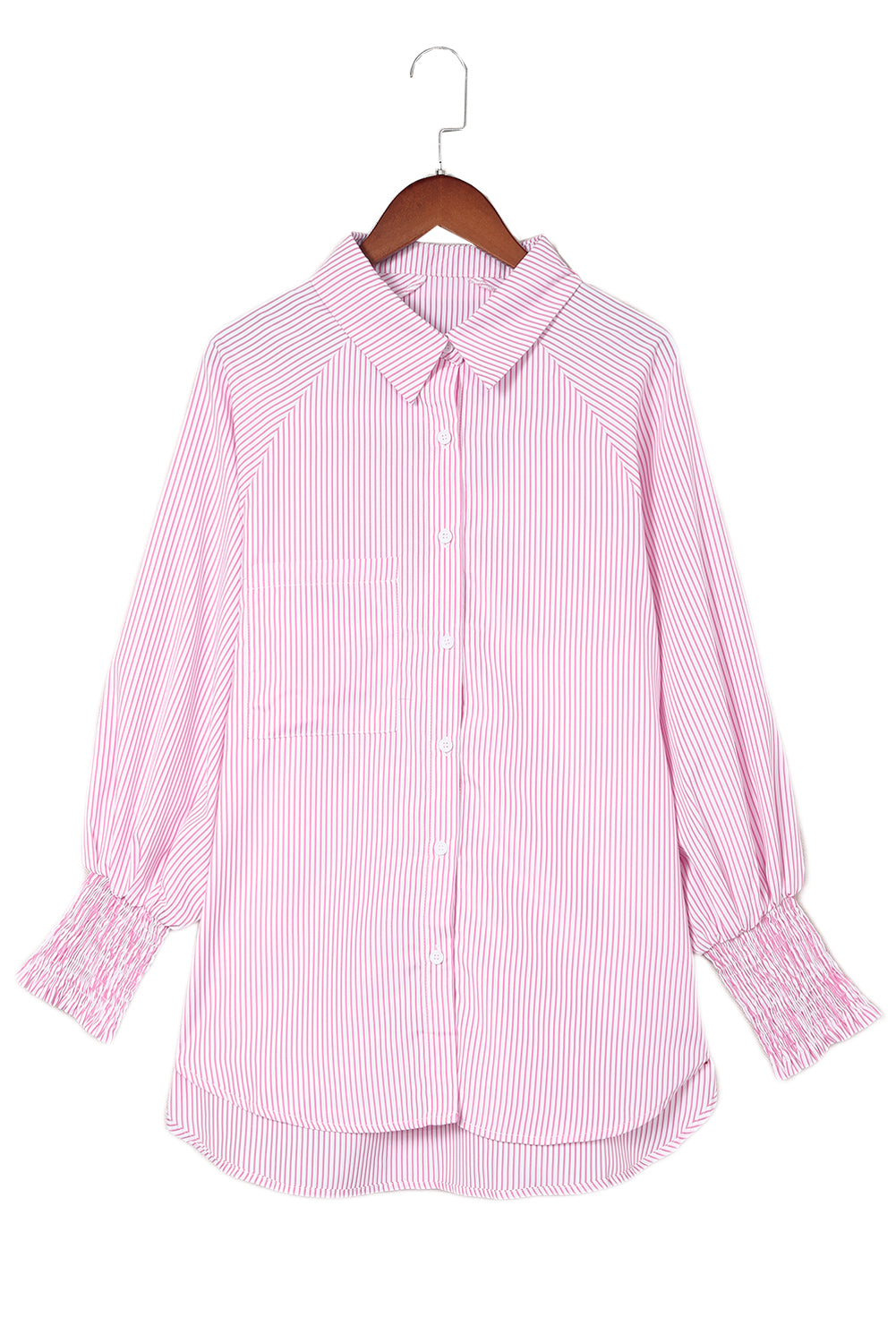 Striped Casual Shirred Cuffs Shirt