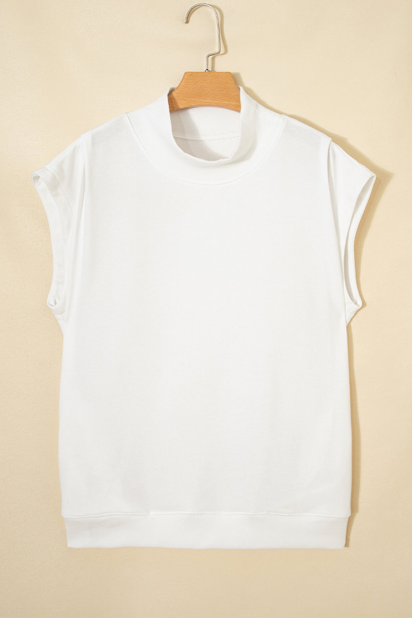 Phalaenopsis Solid Color High Neck Cap Sleeve Loose Top
