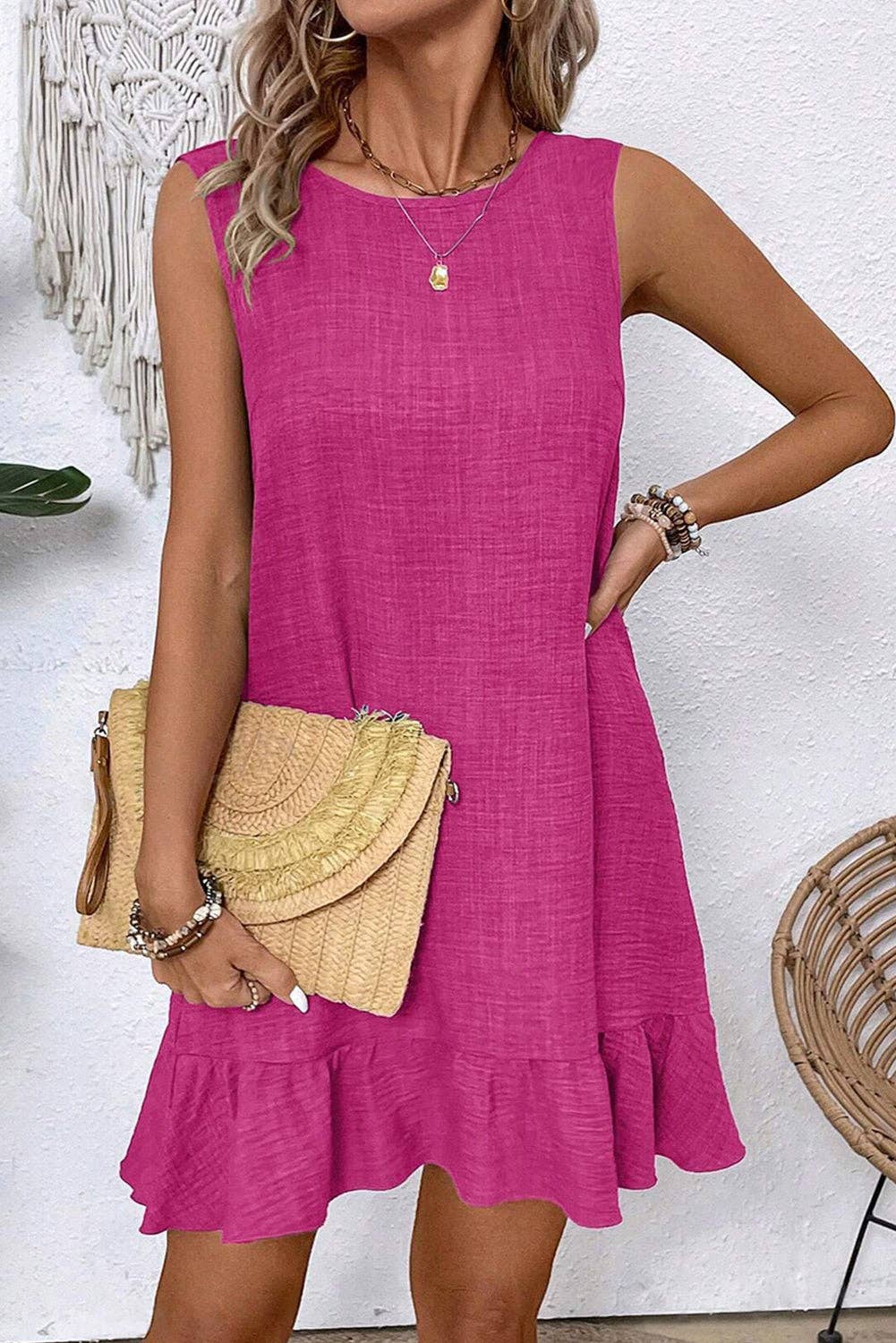 Ashleigh Blue Knot Scoop Back Ruffle Hem Sleeveless Mini Dress