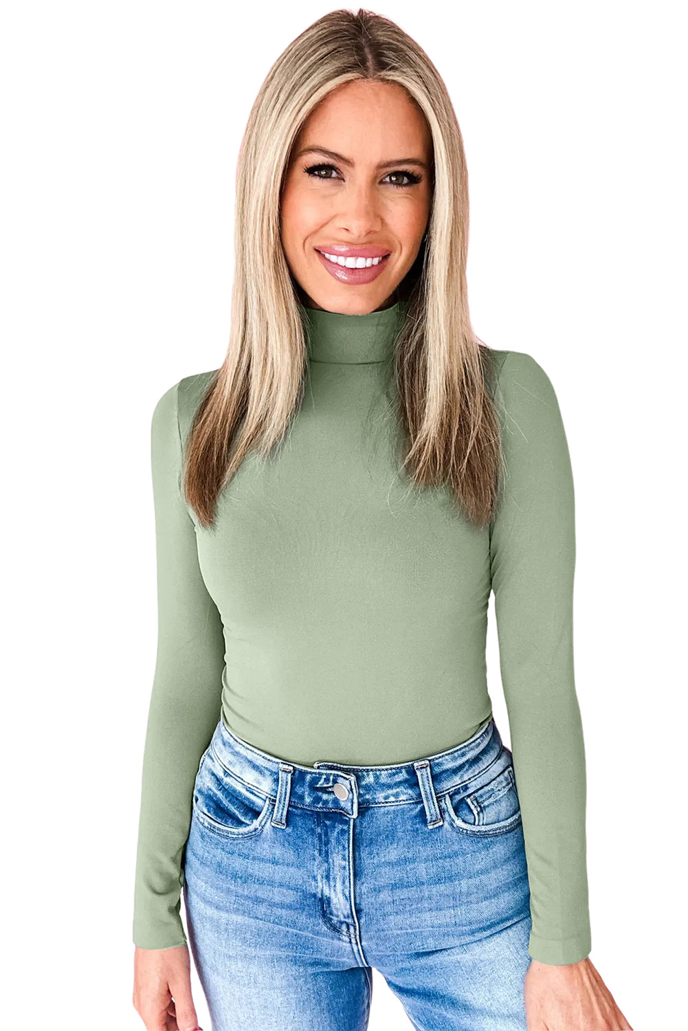 Black Slim Fit High Neck Long Sleeve Basic Top