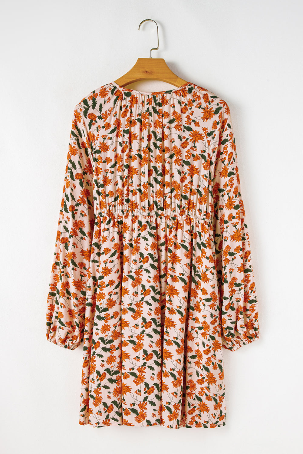 Black Floral Smocked V Neck Bubble Sleeve Babydoll Dress