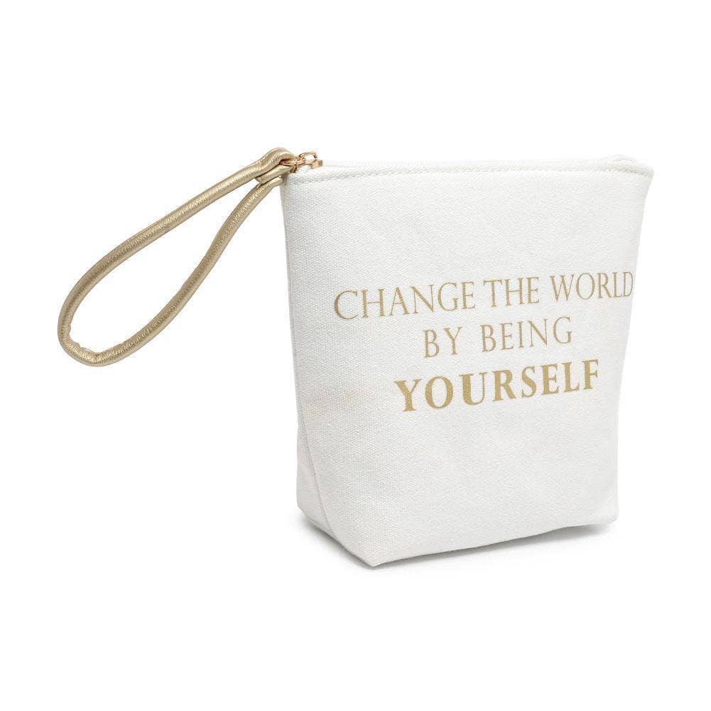 Printed Canvas Wristlet Cosmetic Make Up Bag Pouch