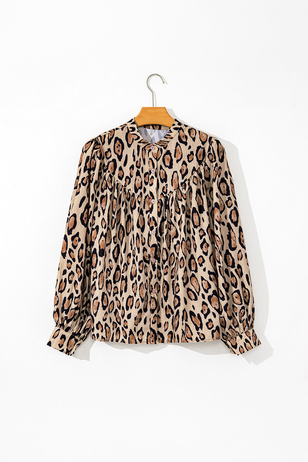 Jet Stream Leopard Print Balloon Sleeve Loose Blouse