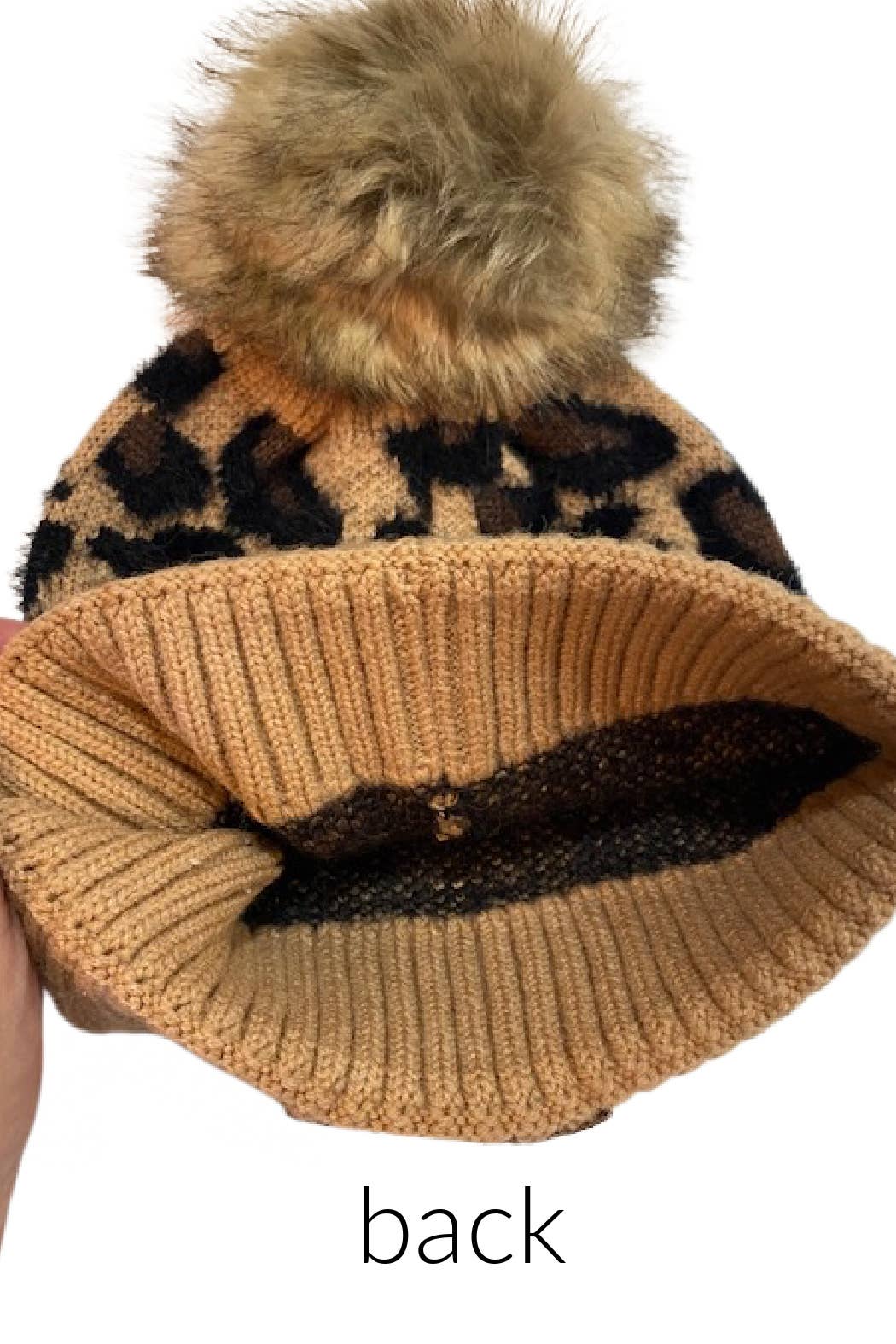 LV Up-Cycled Brown Leopard Pom Knit Beanie