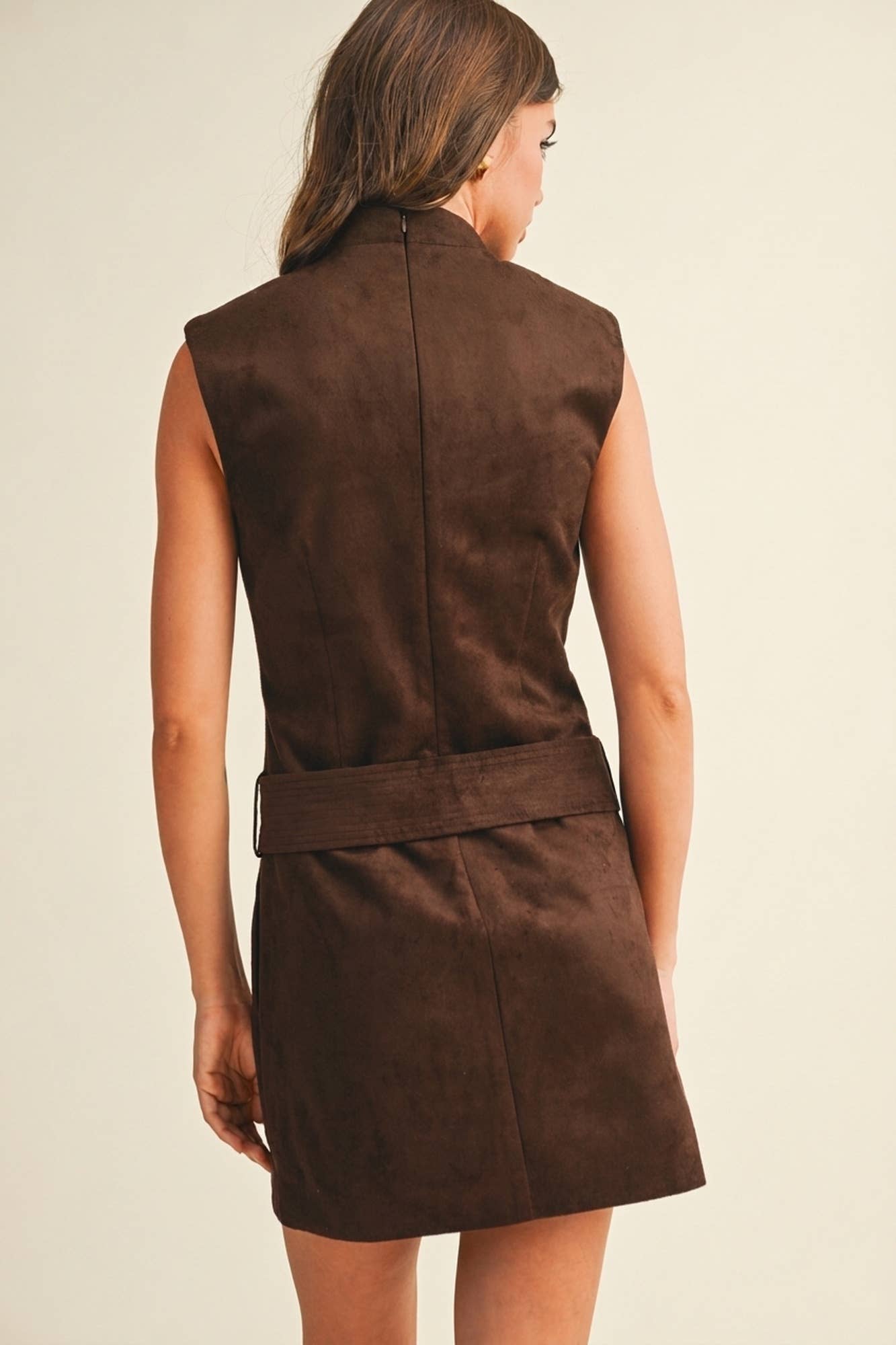 Belted Suede Mock Neck Dress