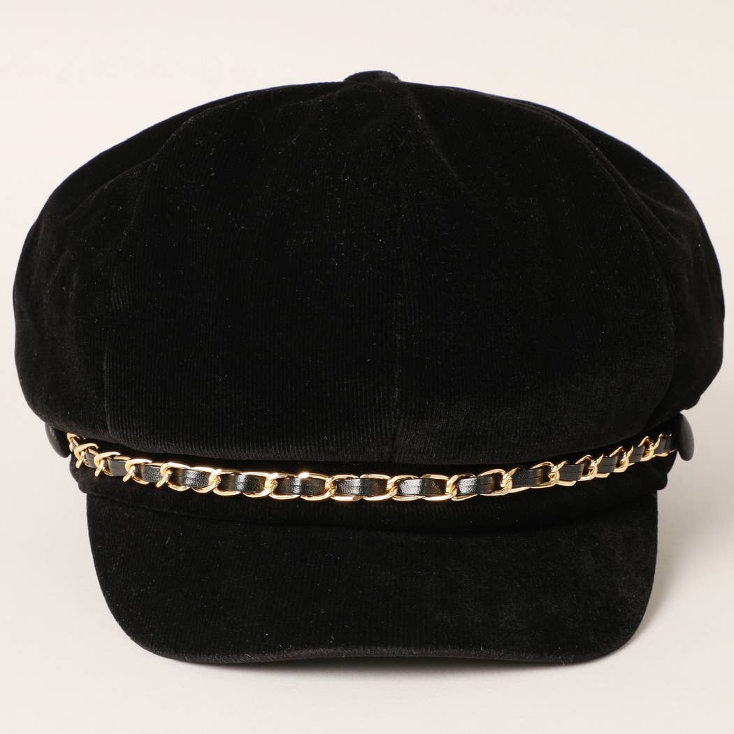 Stylish Newsboy Cap Cabbie Hat with Leather Chain