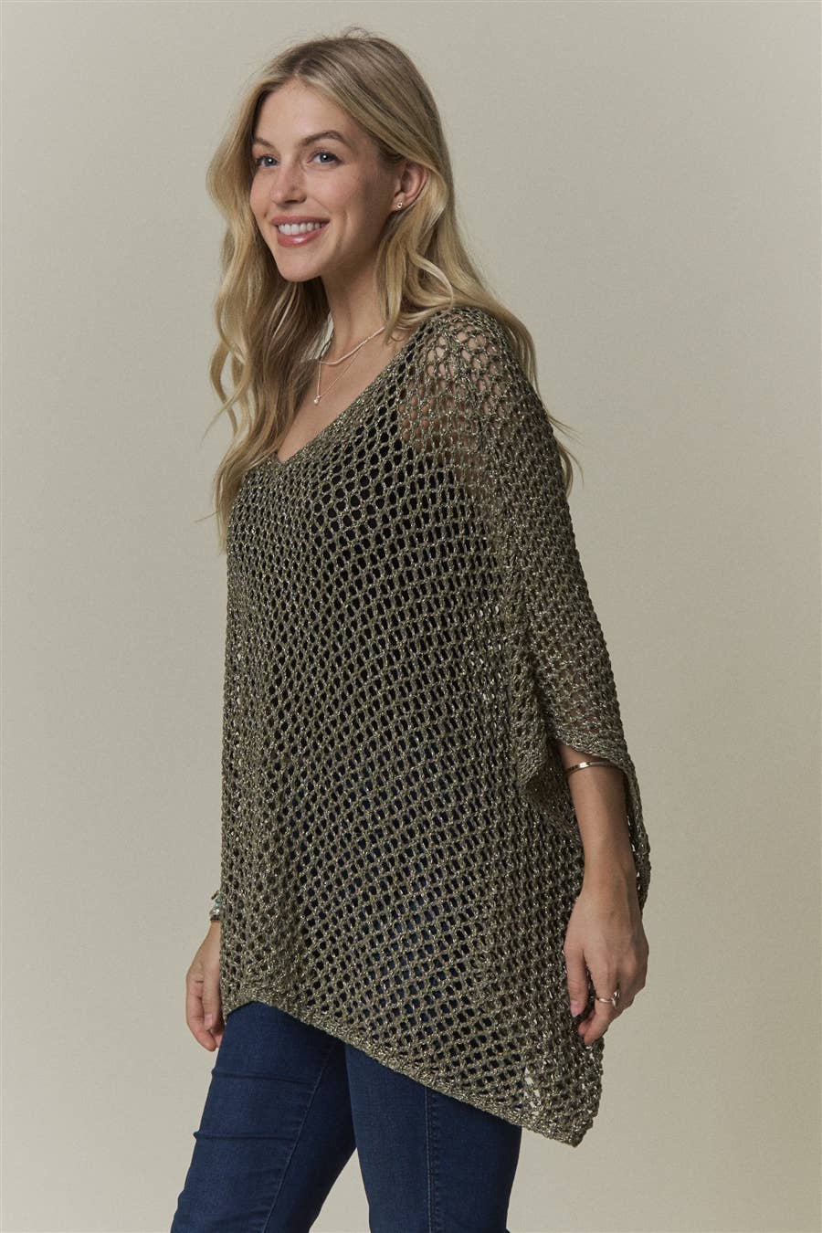 OPEN-KNIT PONCHO SWEATER TOP- CESW4486