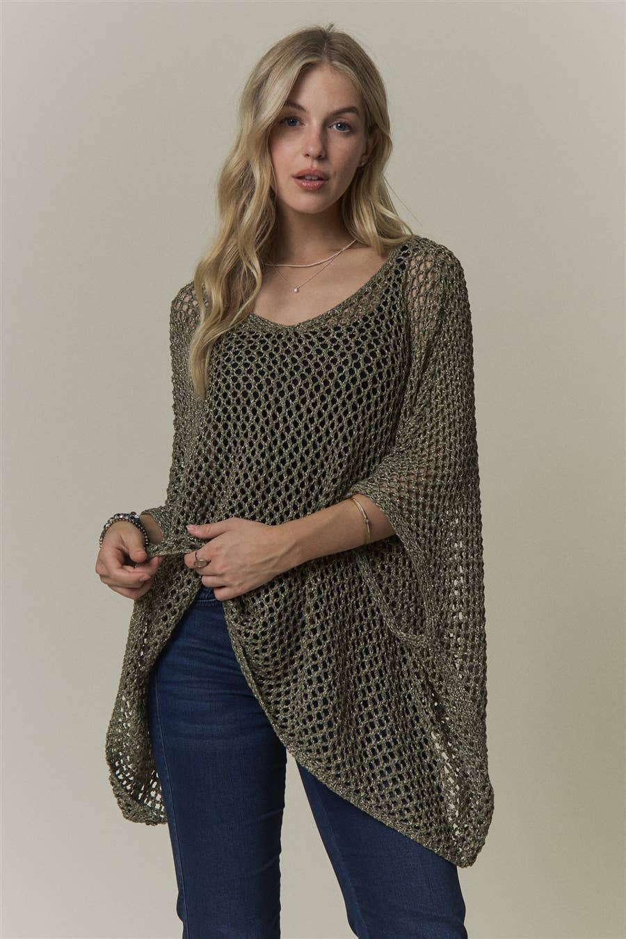 OPEN-KNIT PONCHO SWEATER TOP- CESW4486