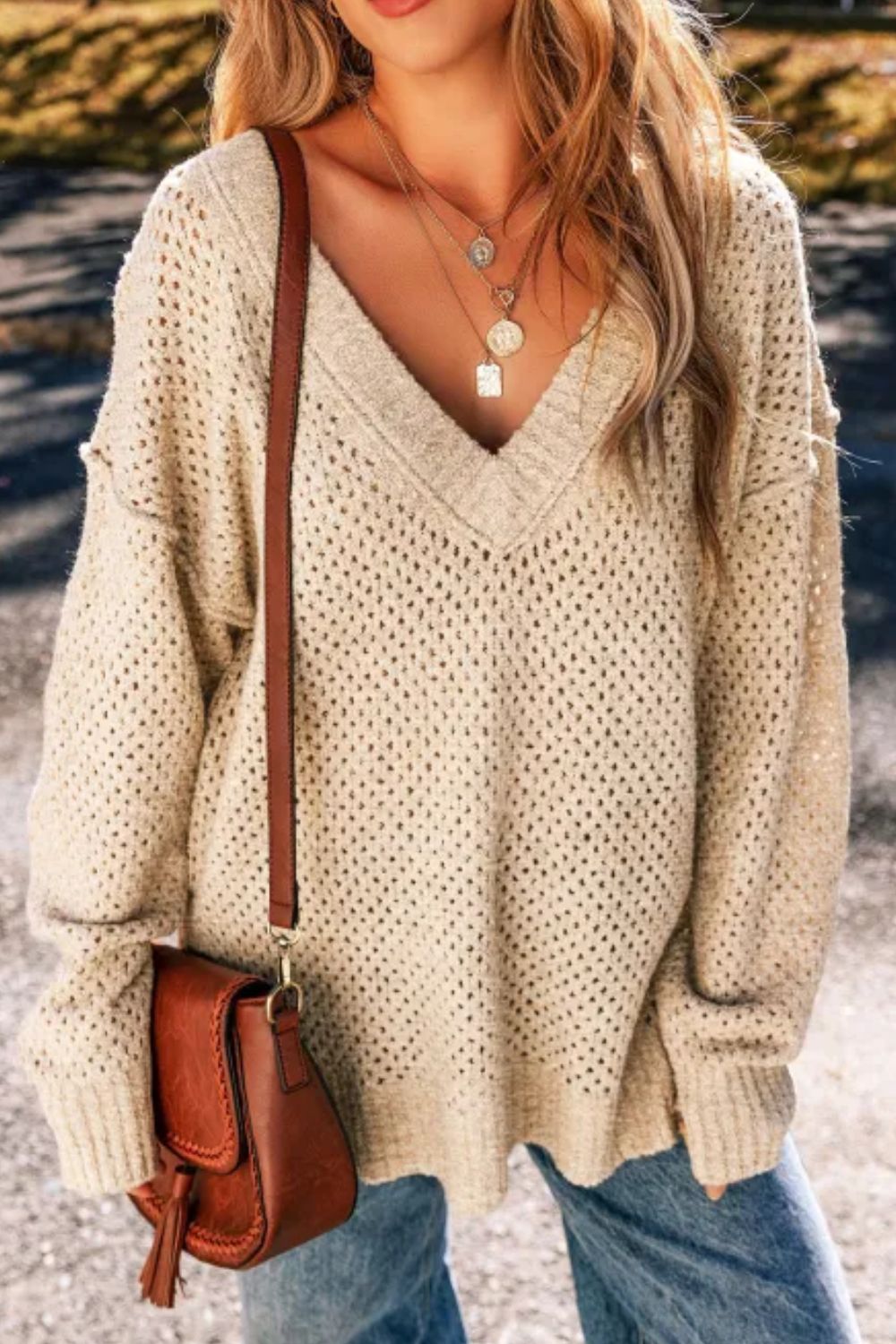 Dropped Shoulder Long Sleeve Sweater